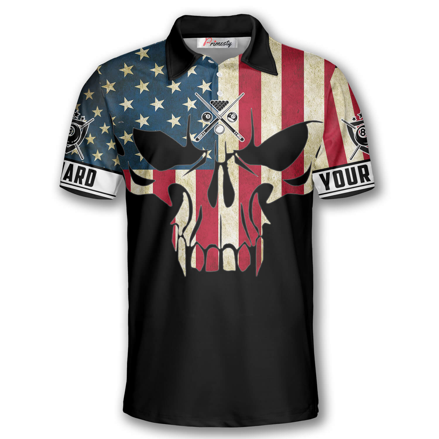 Billiard Retro Skull American Flag Custom Billiard Shirts for Men ...