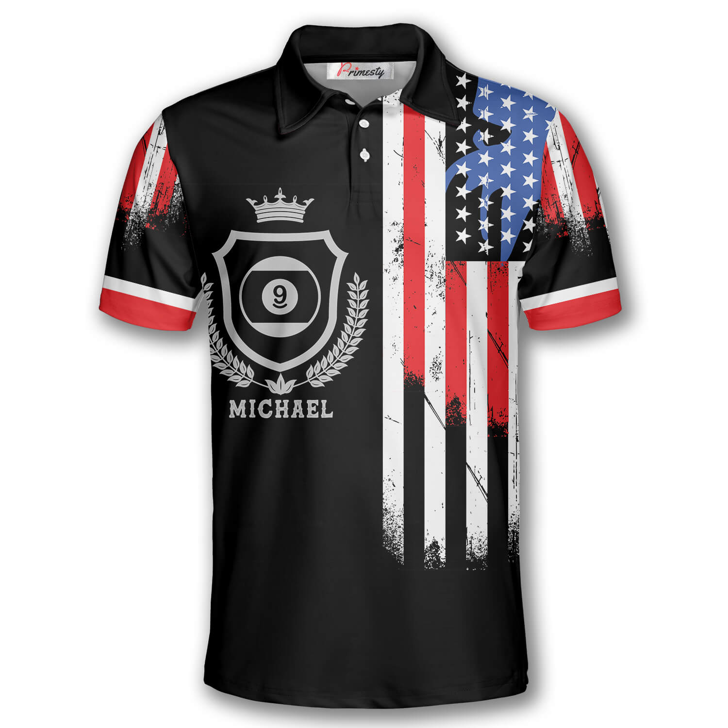 Billiard 9 Ball US Flag Crown Emblem Custom Billiard Shirts for Men ...