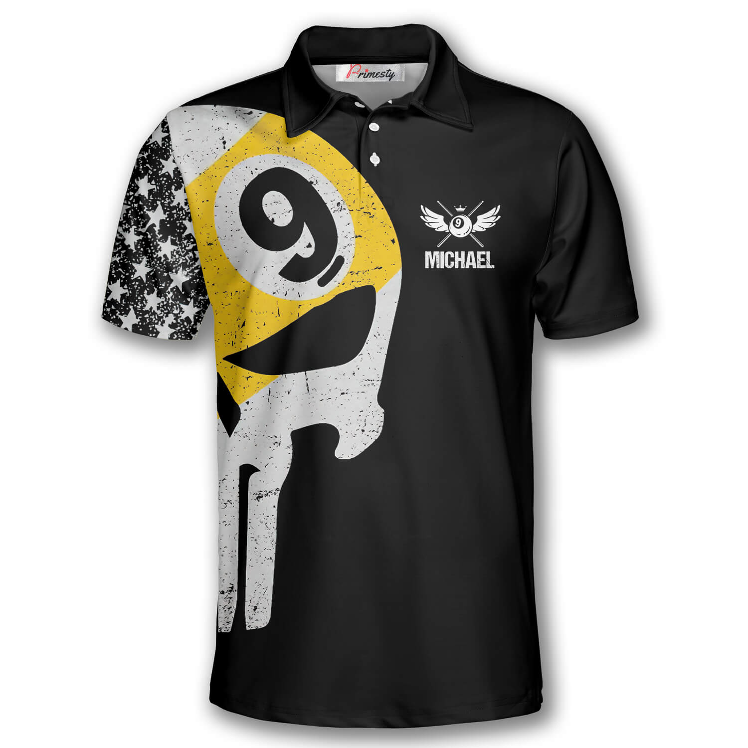 Billiard 9 Ball Skull Flag Custom Billiard Shirts for Men - Primesty