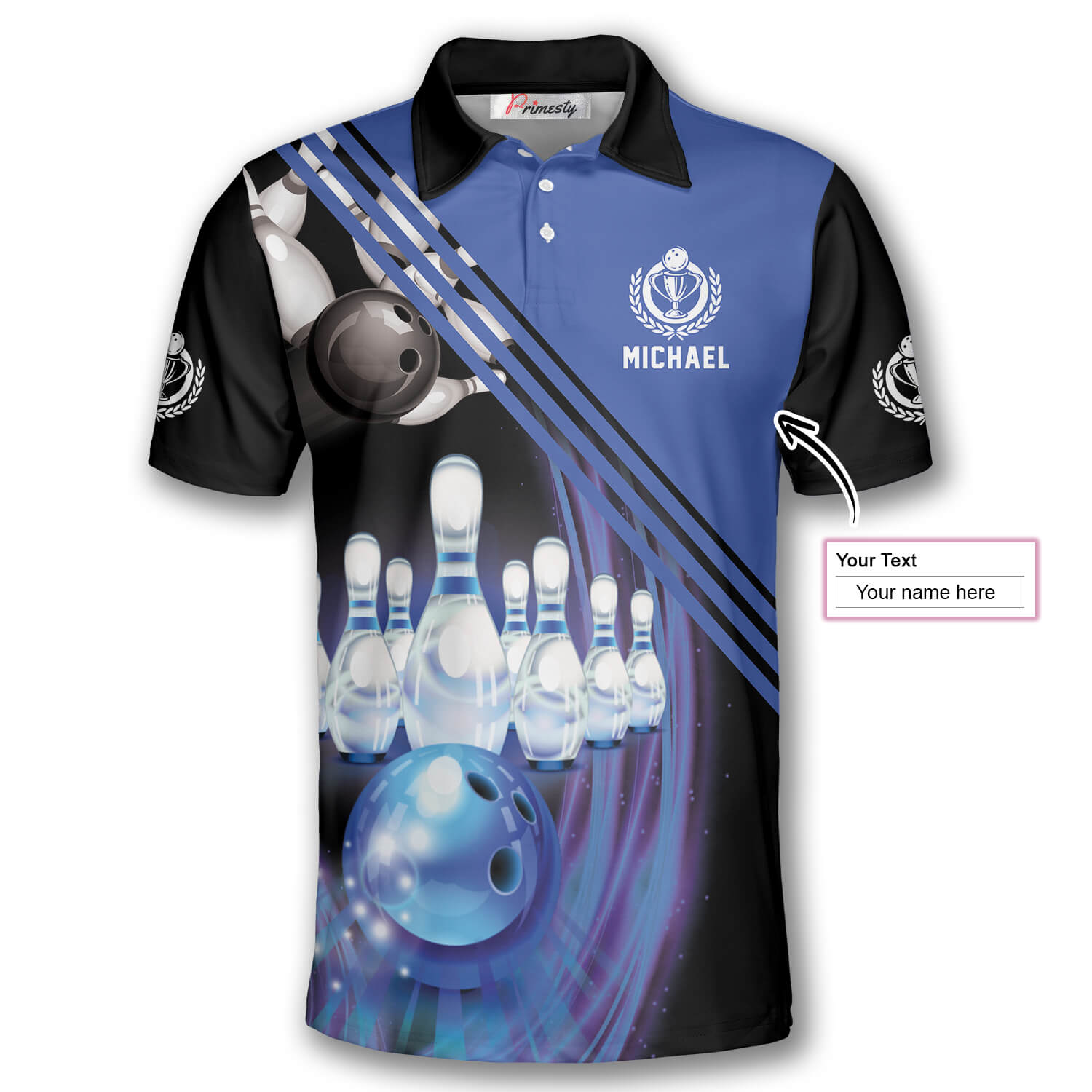 Bowling Blue Black Custom Bowling Shirts for Men - Primesty