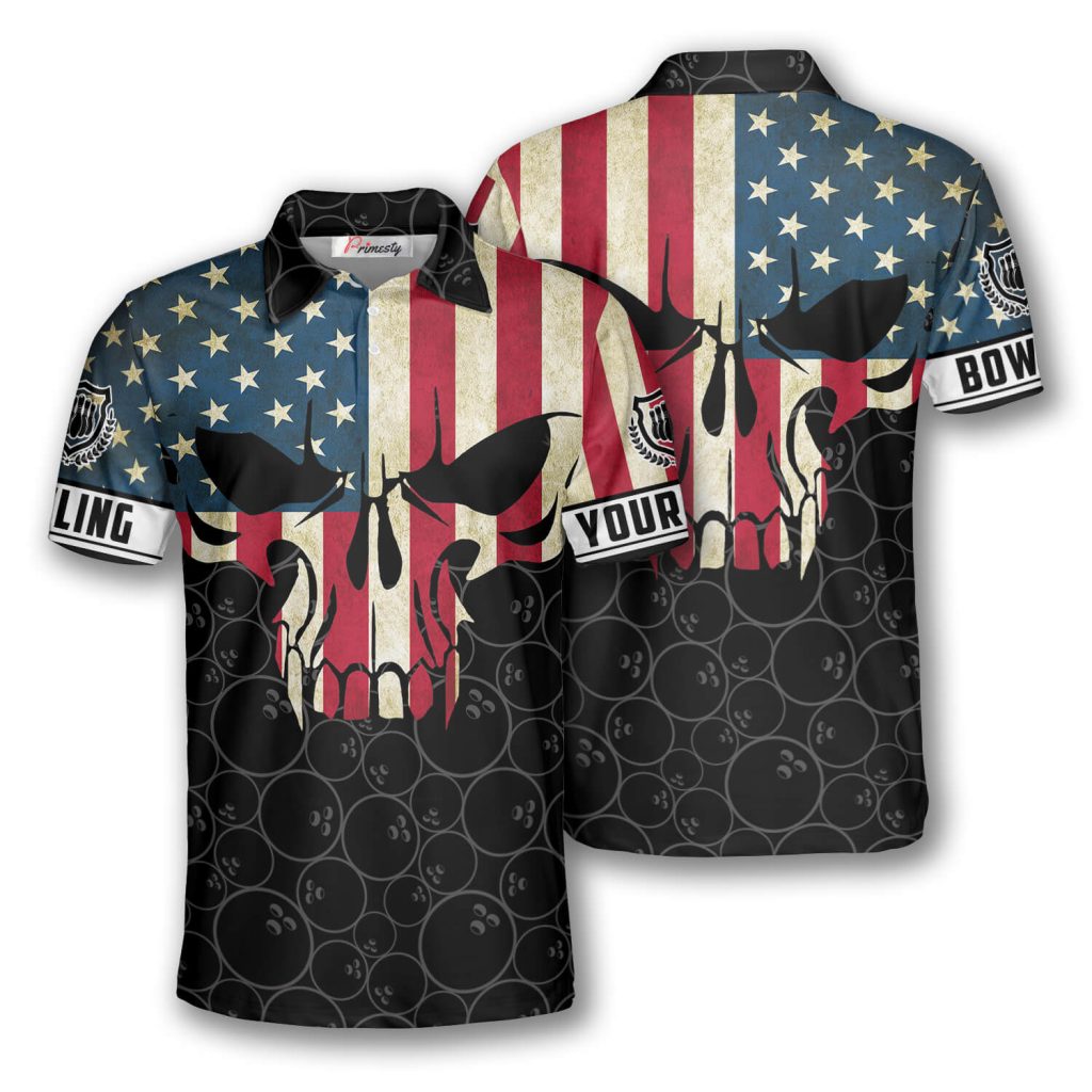 Bowling Ball Pattern Skull Flag Custom Bowling Shirts for Men - Primesty