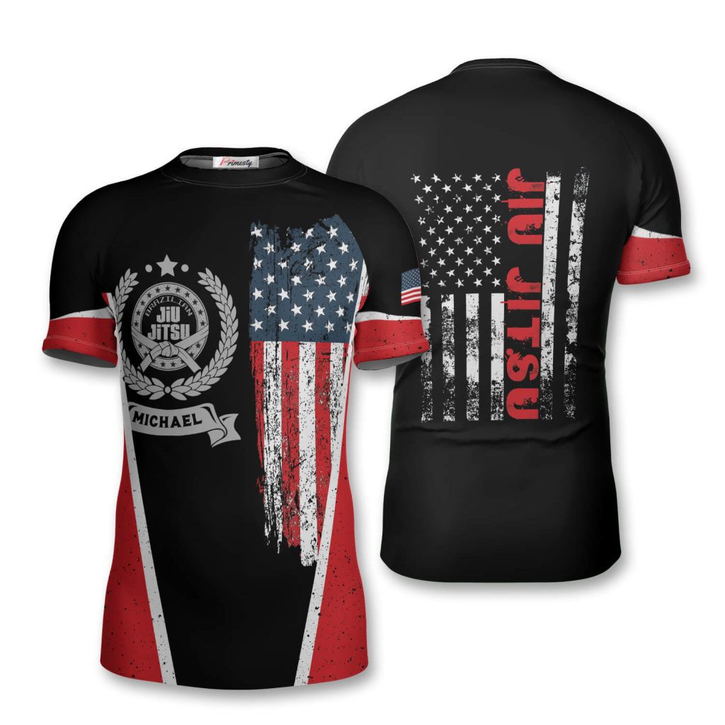 Brazilian Jiu Jitsu Vintage Flag Custom Jiu Jitsu Rash Guard - Primesty