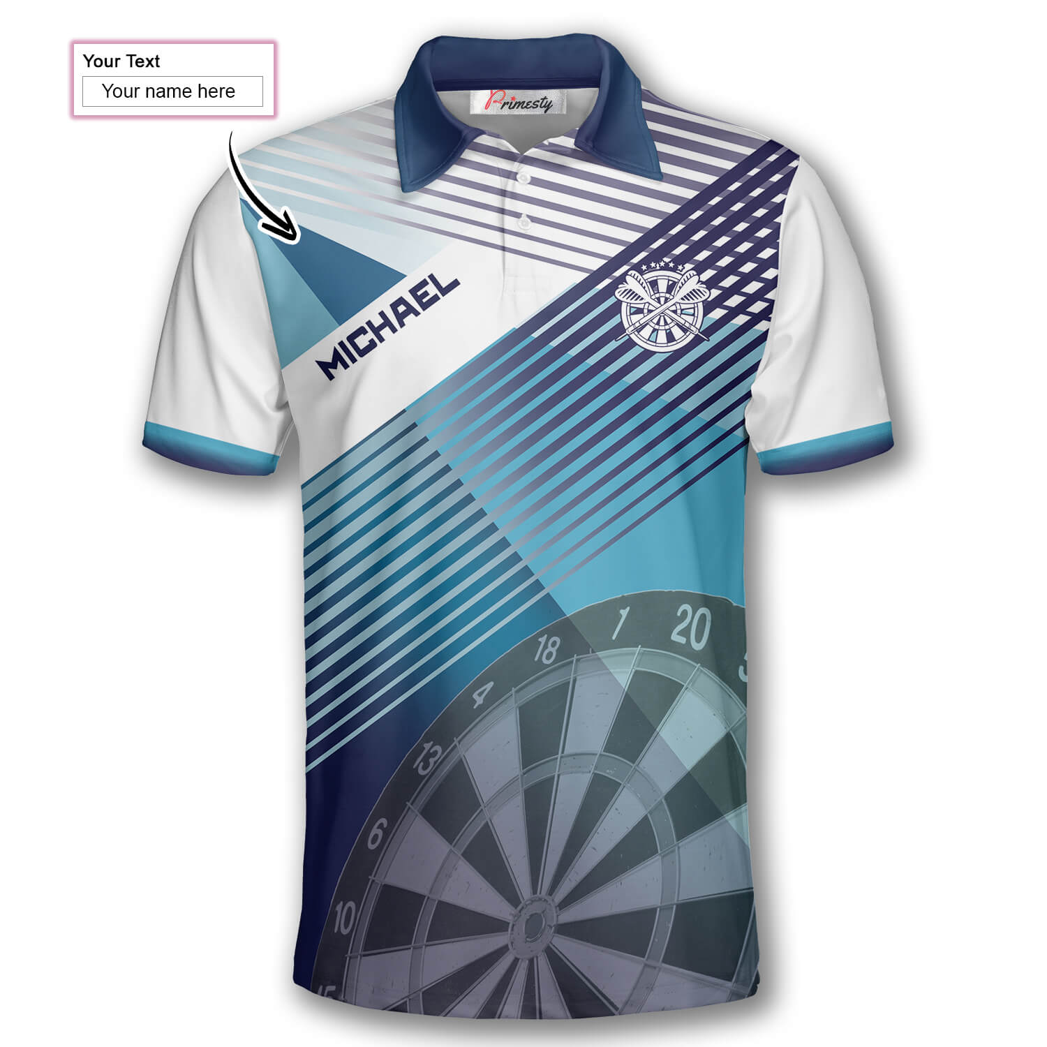 Darts Blue Geometric Pattern Custom Polo Shirts for Men - Primesty