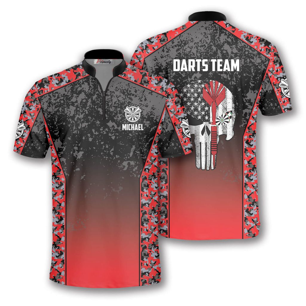 Skull Red Camouflage Custom Darts Jerseys for Men - Primesty