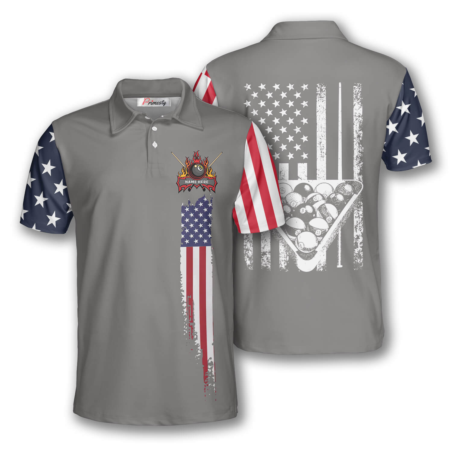 Billiard American Flag Grey Custom Billiard Shirts for Men - Primesty