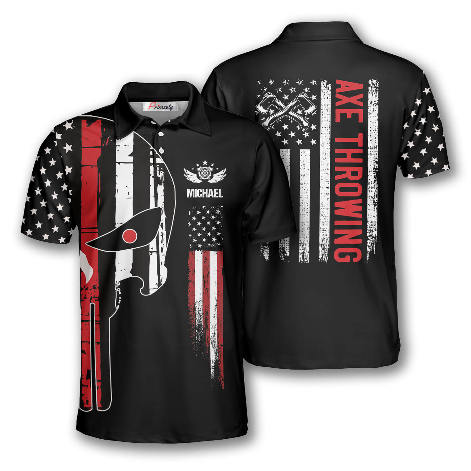 Axe Throwing Punisher Skull American Flag Custom Axe Throwing Shirts ...