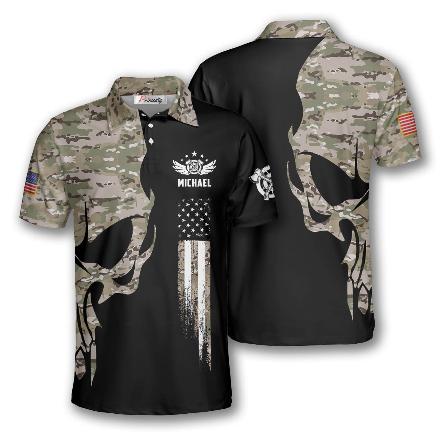 Axe Throwing Skull Camouflage Custom Axe Throwing Shirts for Men - Primesty