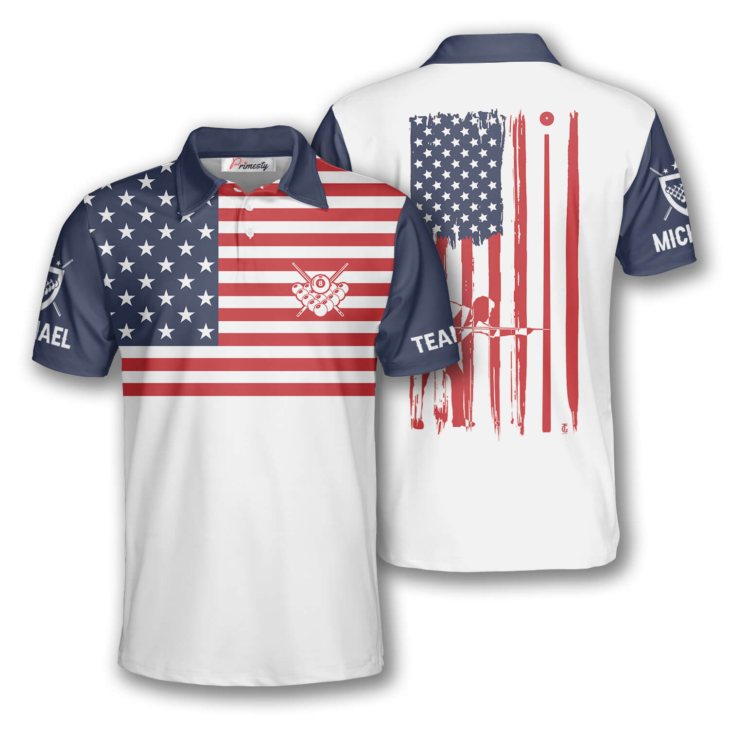Billiard Patriotic Flag White Custom Billiard Shirts for Men - Primesty