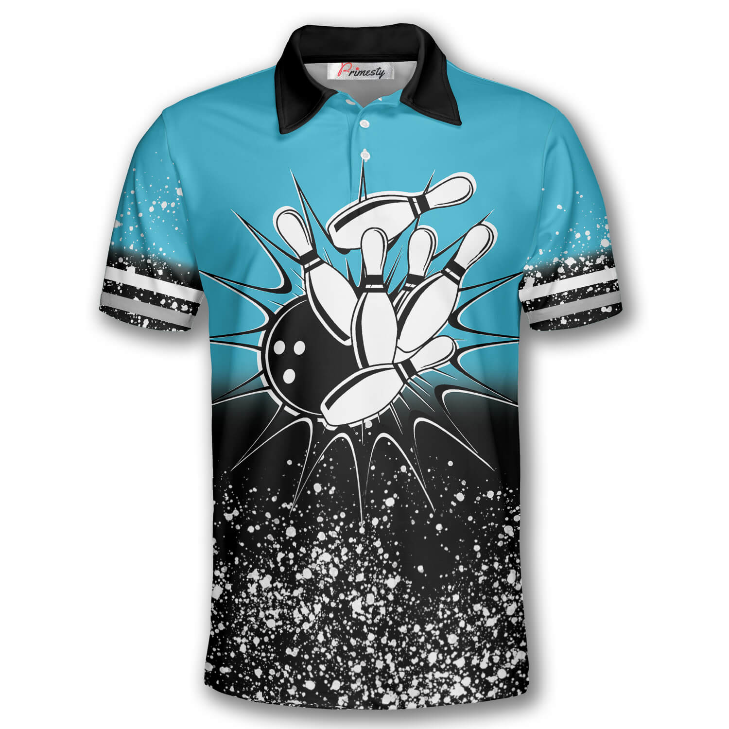 Bowling Light Blue Paint Splash Custom Bowling Shirts for Men - Primesty