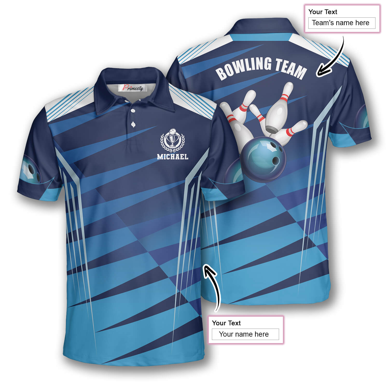 Bowling Blue Sharp Design Custom Bowling Shirts for Men - Primesty