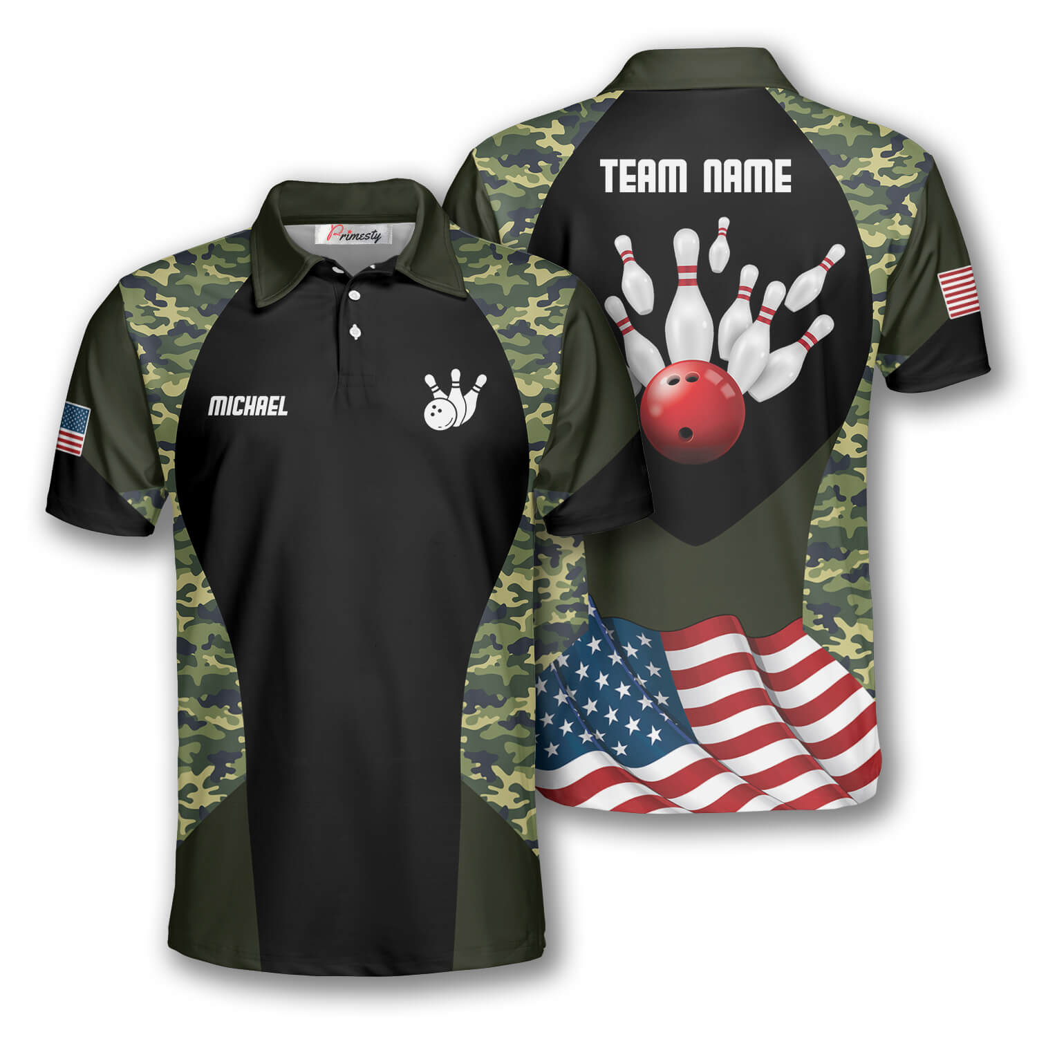 Bowling Camouflage Waving Flag Custom Bowling Shirts for Men - Primesty