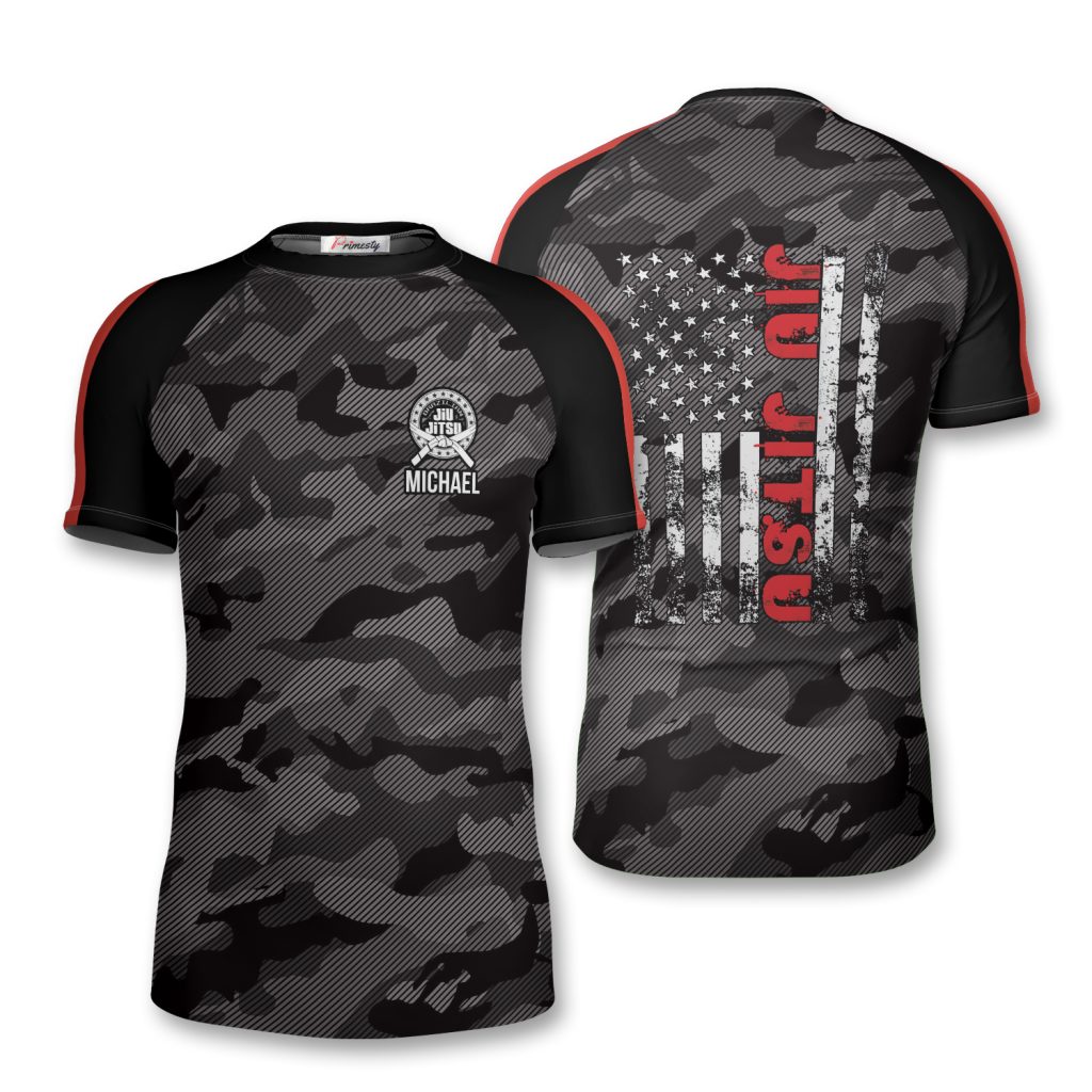 Brazilian Jiu Jitsu Camo Red Lines Custom Jiu Jitsu Rash Guard Primesty