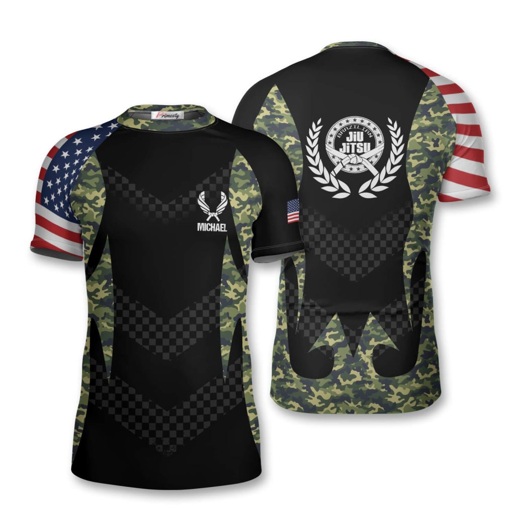 Brazilian Jiu Jitsu Camo USA Flag Custom Jiu Jitsu Rash Guard Primesty