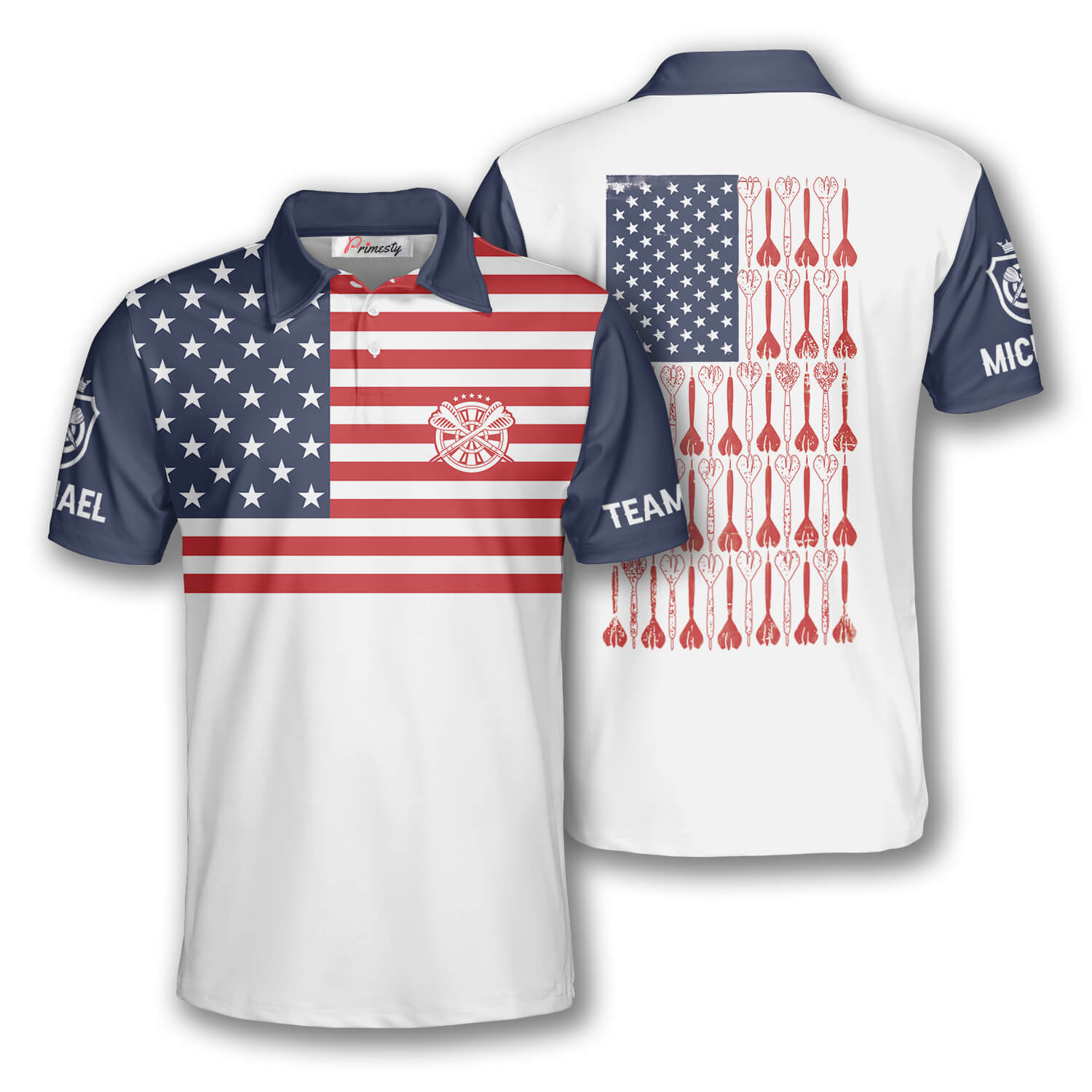 Darts Patriotic USA Flag White Custom Darts Shirts for Men - Primesty