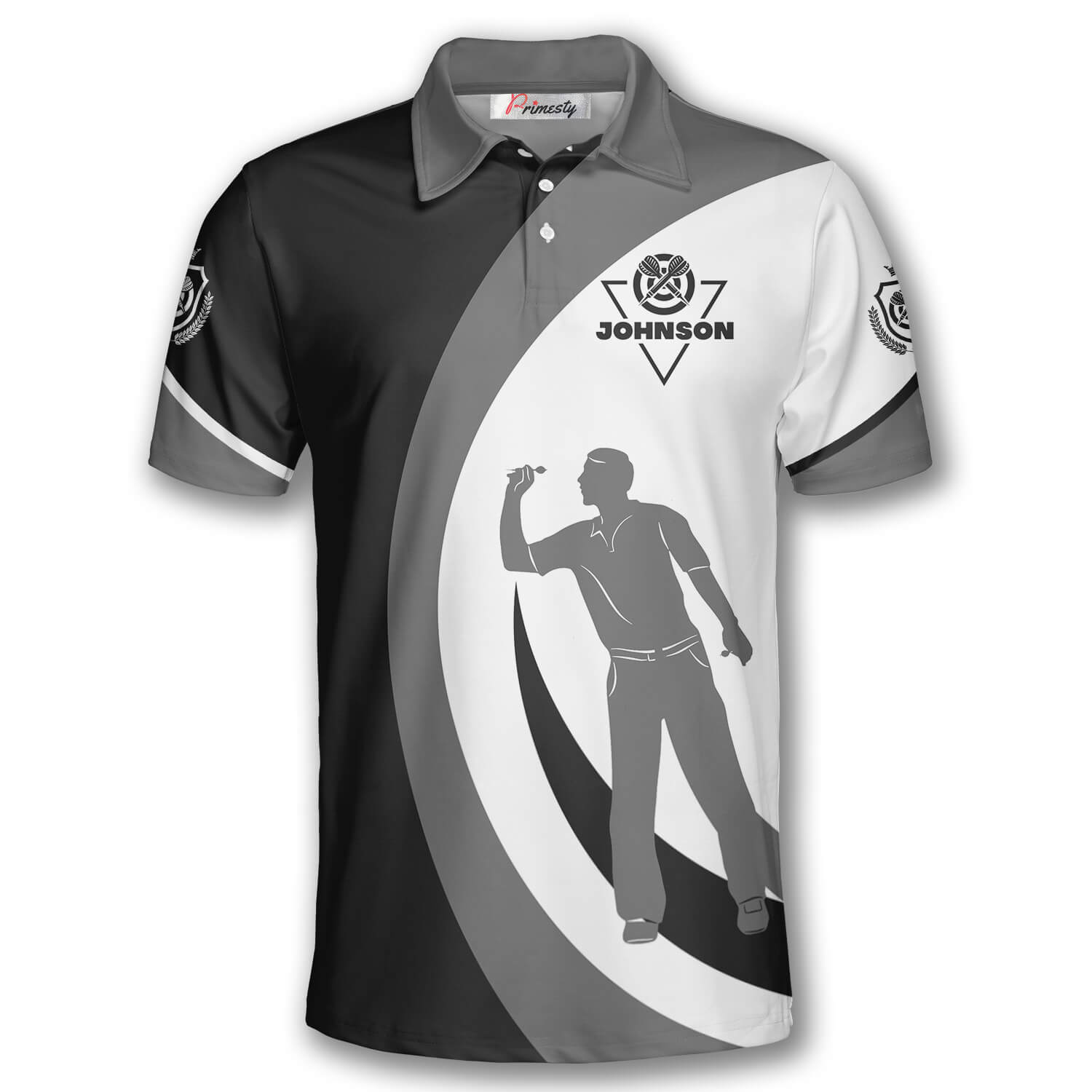 Darts Silhouette Black Grey Custom Polo Shirts for Men - Primesty