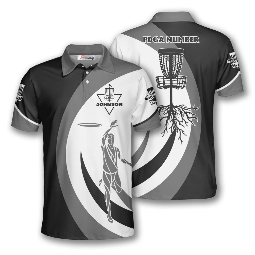 Disc Golf Silhouette Black Grey Custom Disc Golf Shirts for Men Primesty