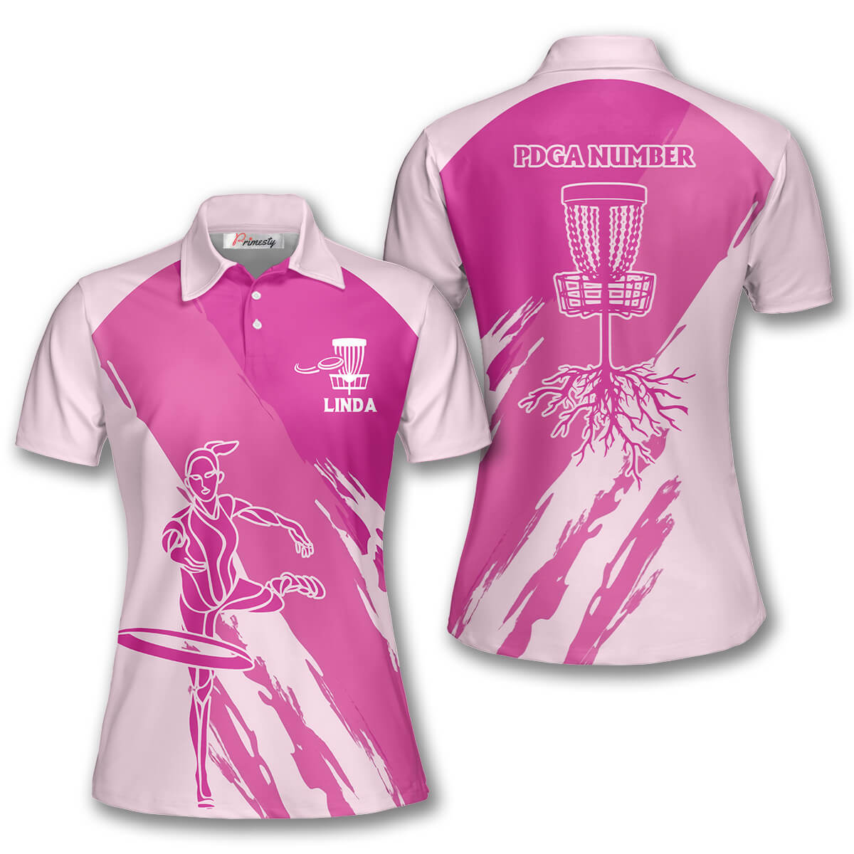 Pink Silhouette Custom Disc Golf Shirts for Women - Primesty