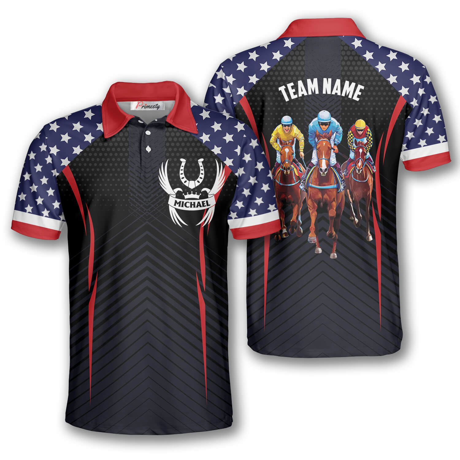 Horse Racing Patriotic Flag Custom Equestrian Shirts for Men - Primesty