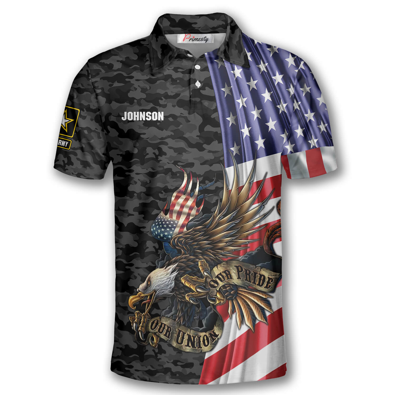 US Army Eagle Flag Black Camo Custom Veteran Shirts for Men - Primesty
