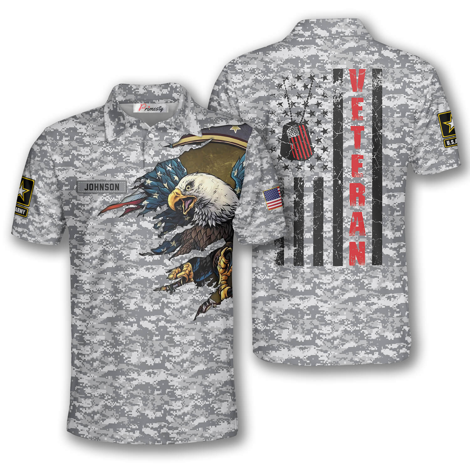 US Army Eagle Flag Grey Camo Custom Veteran Shirts for Men - Primesty