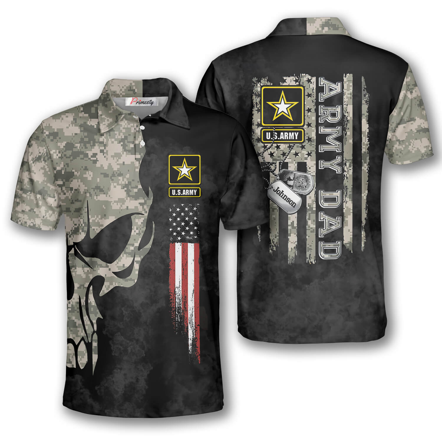 US Army Dad Skull Camouflage Custom Veteran Shirts for Men - Primesty