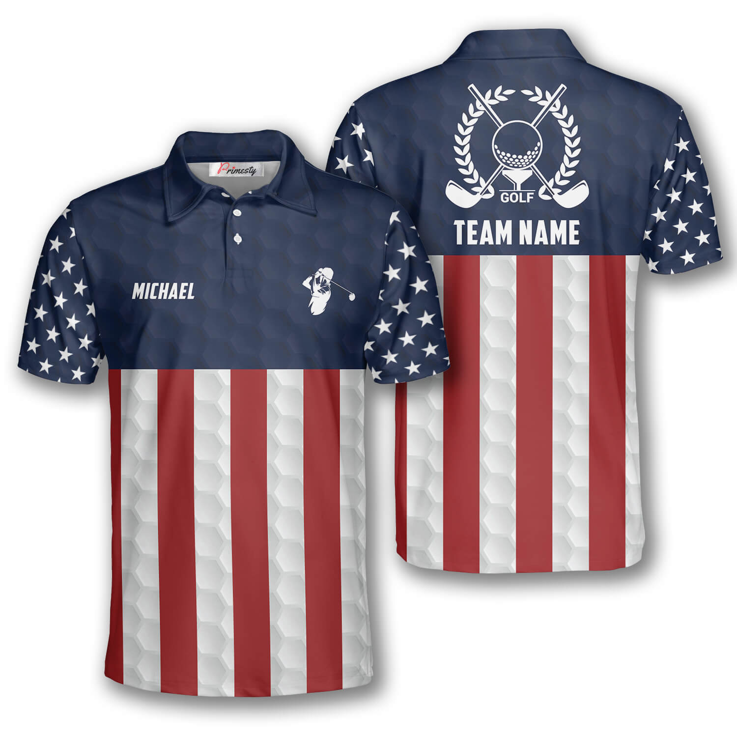 Patriotic American Flag Emblem Custom Golf Polo Shirts for Men - Primesty
