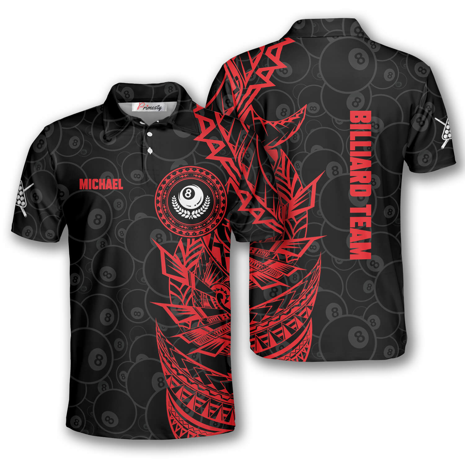 Red Black Tribal Custom Billiard Shirts for Men - Primesty