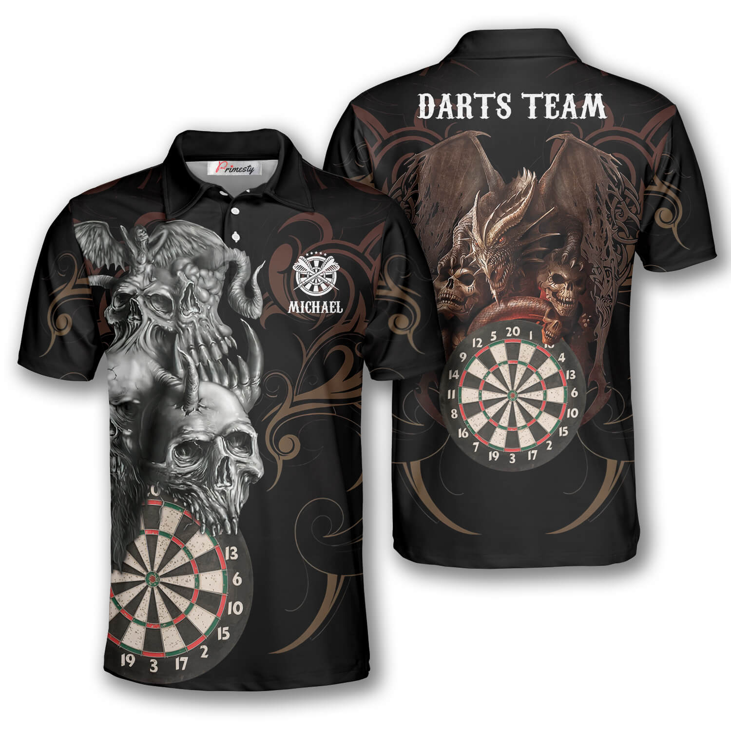 Darts Skull Golden Dragon Custom Darts Shirts for Men - Primesty