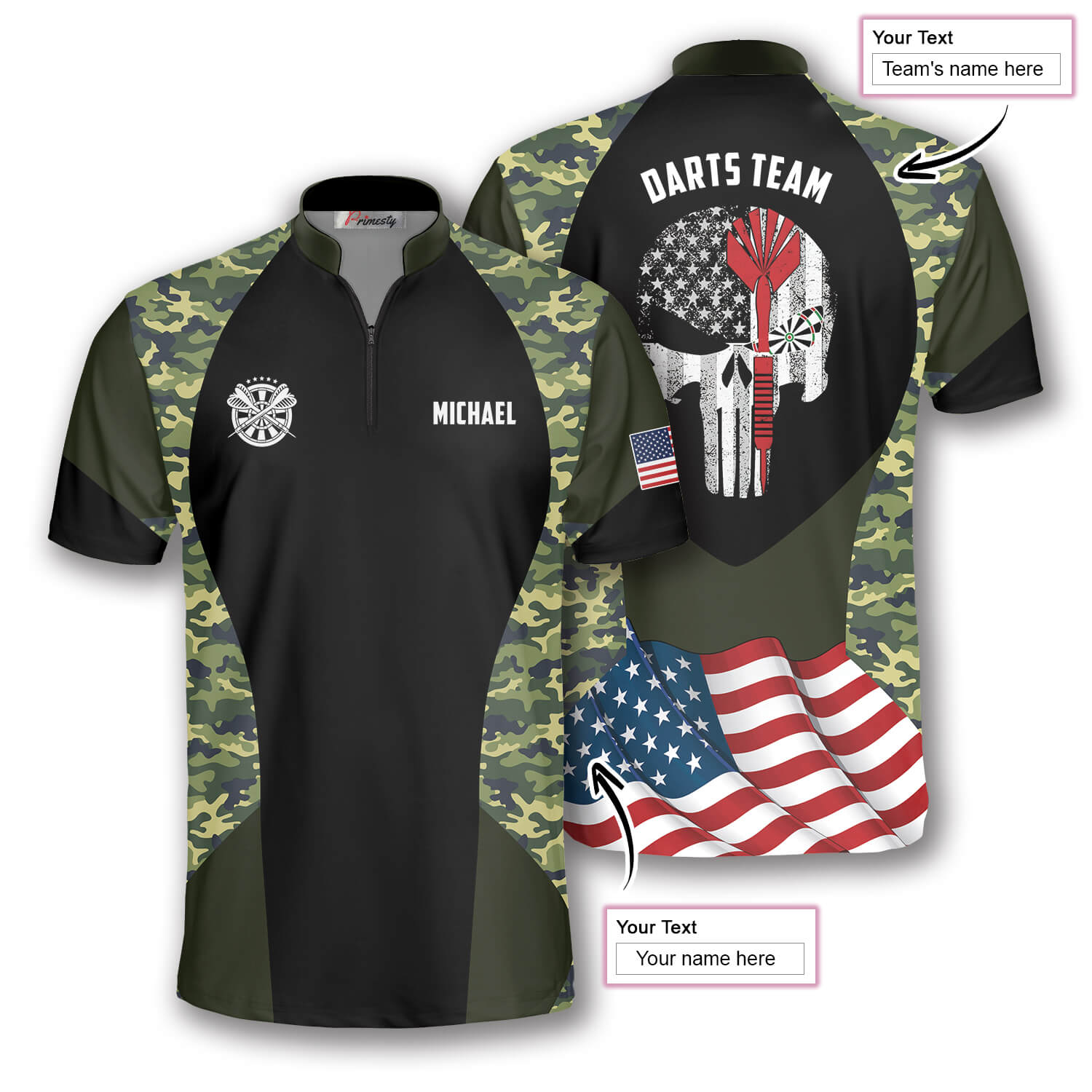 Skull Camouflage Waving Flag Custom Darts Jerseys for Men - Primesty