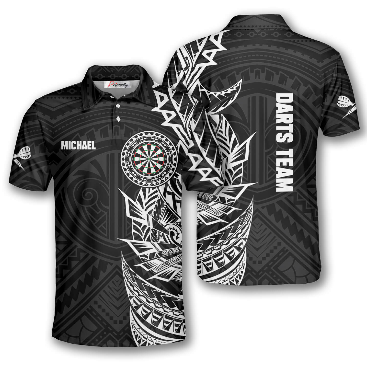 Tribal Tattoo Black White Custom Darts Shirts For Men Primesty