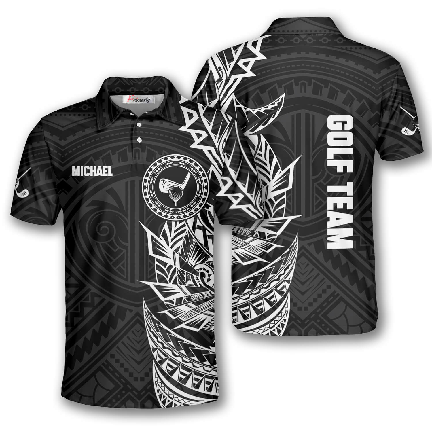 Tribal Tattoo Black Version Custom Golf Polo Shirts for Men - Primesty