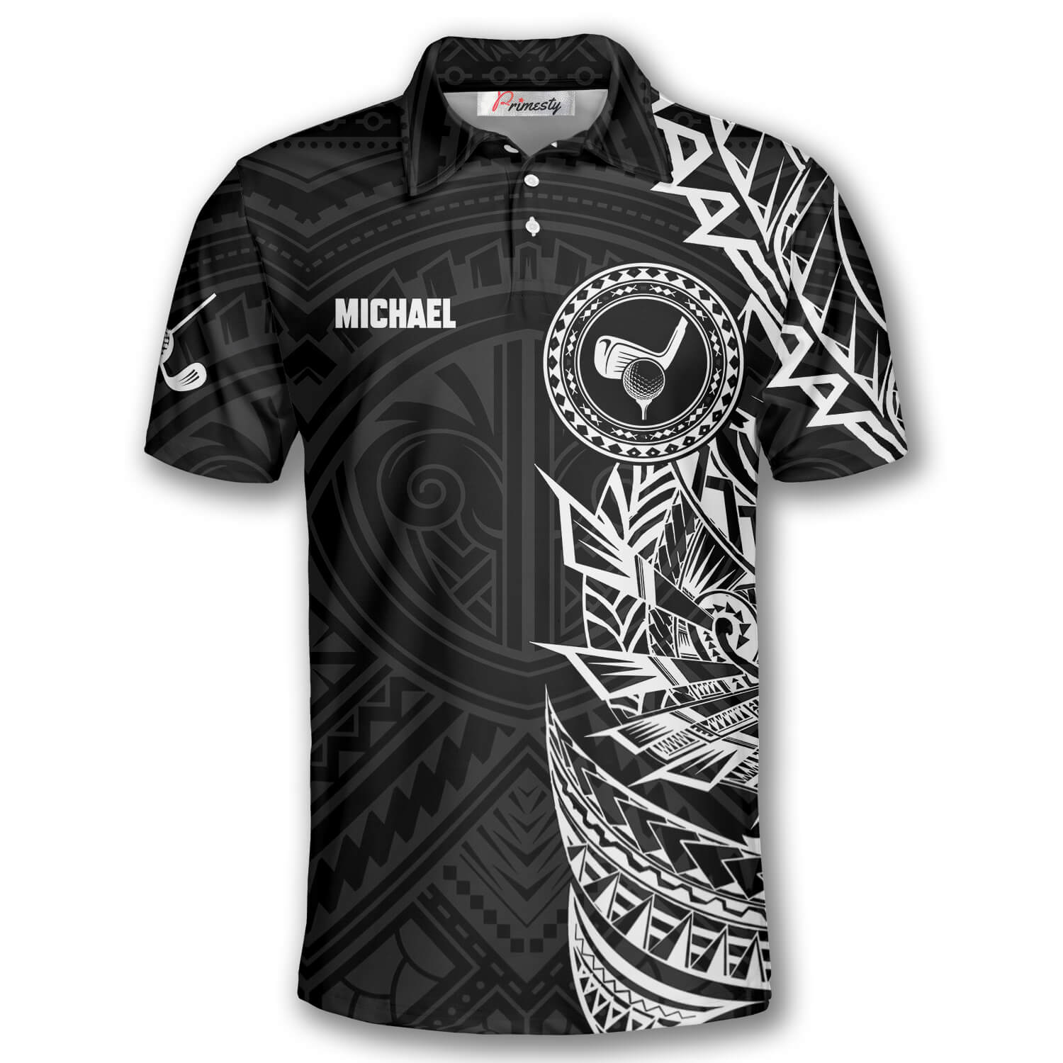 Tribal Tattoo Black Version Custom Golf Polo Shirts for Men - Primesty