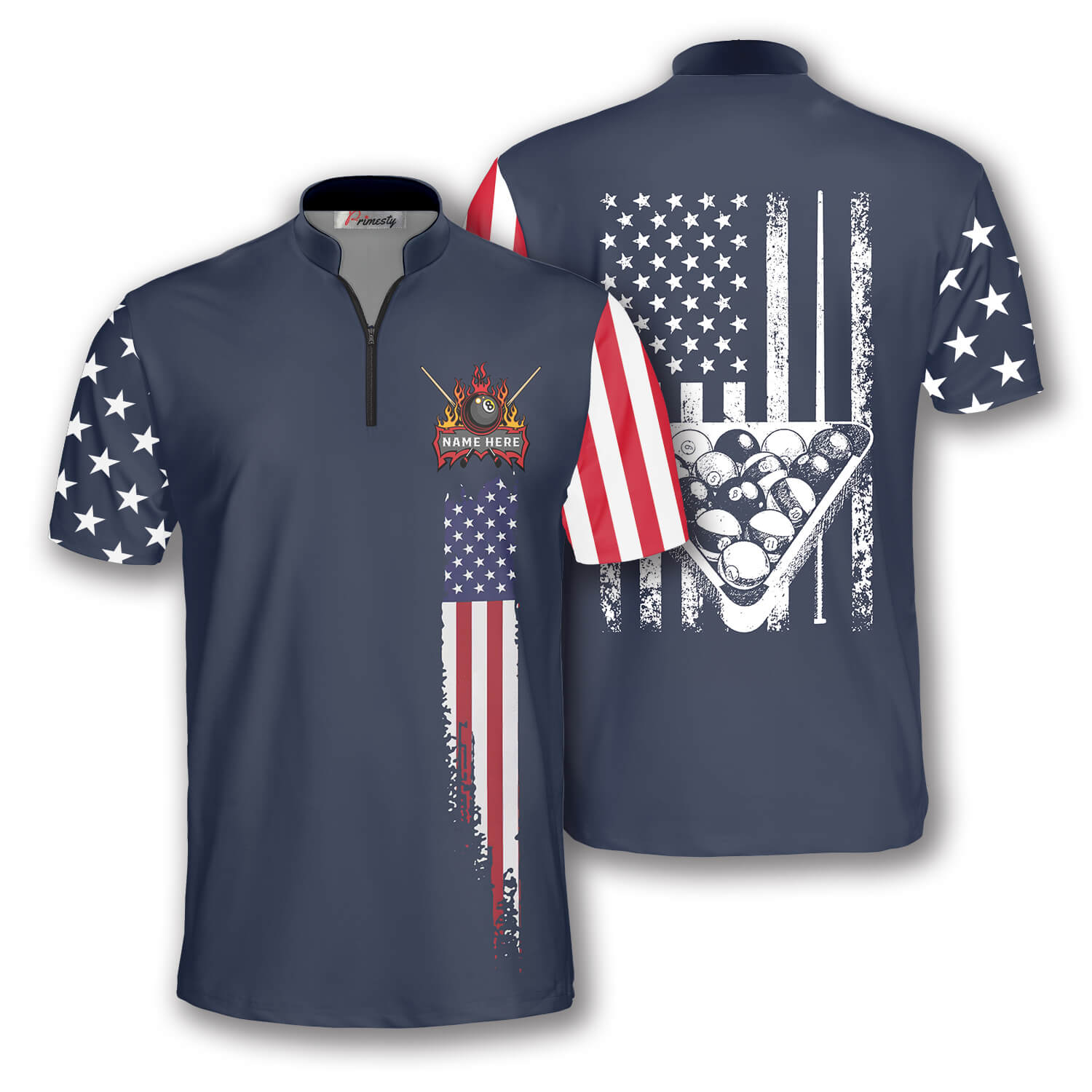 American Flag Navy Custom Billiard Jerseys for Men - Primesty