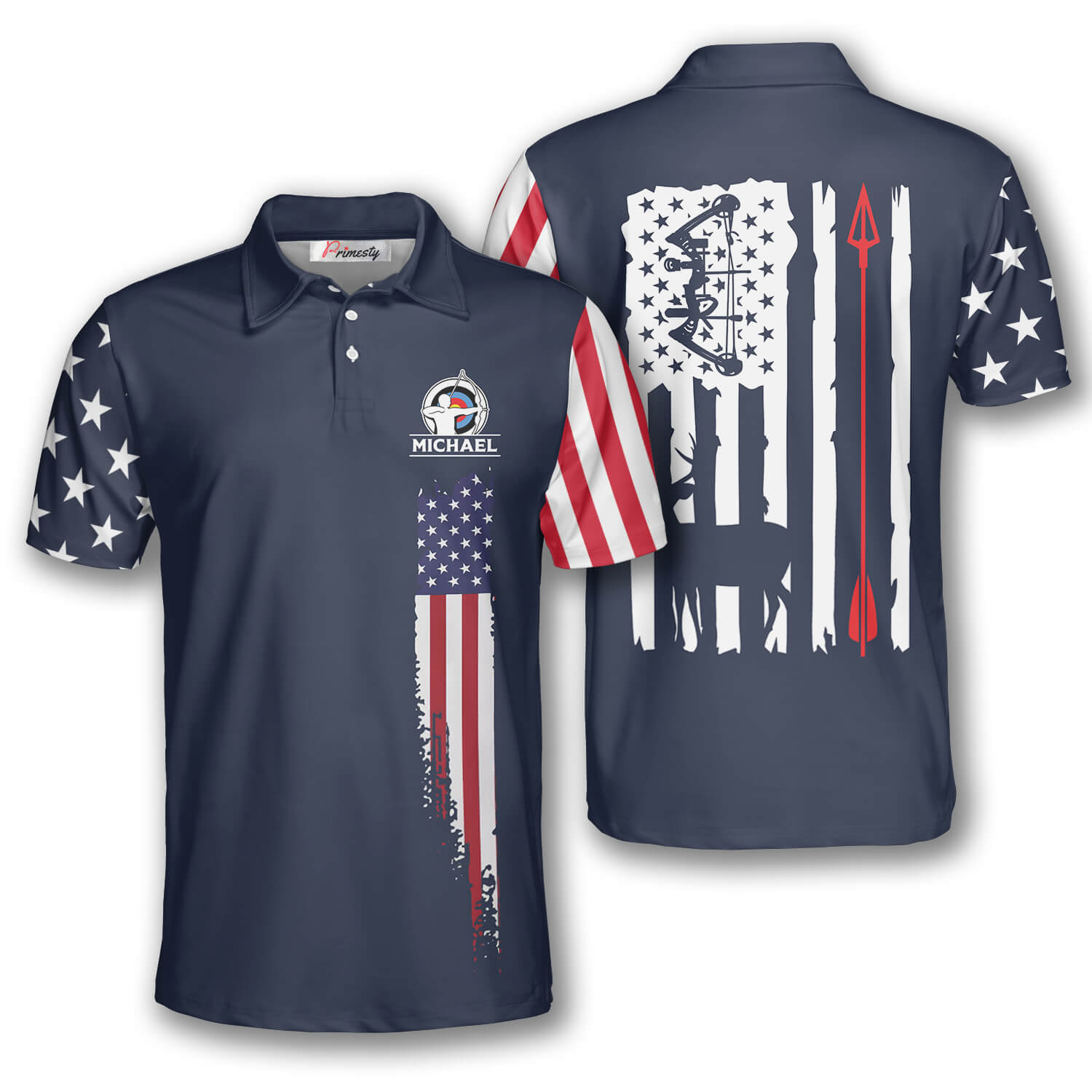 Navy American Flag Custom Archery Shirts for Men - Primesty