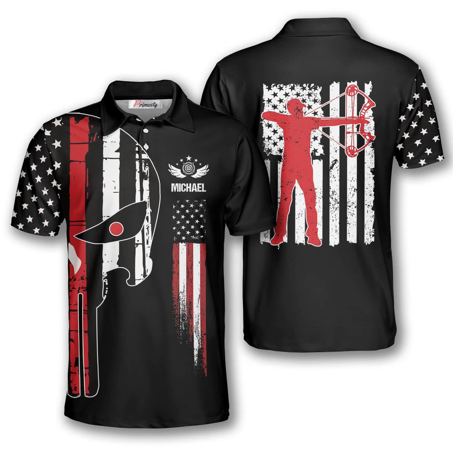 Punisher Skull American Flag Custom Archery Shirts for Men - Primesty