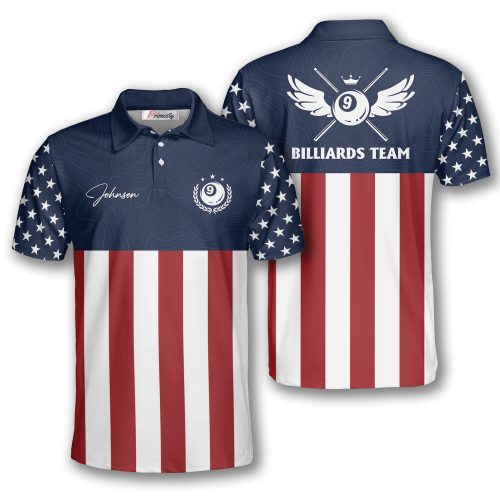 9 Ball Navy American Flag Custom Billiard Shirts for Men - Primesty
