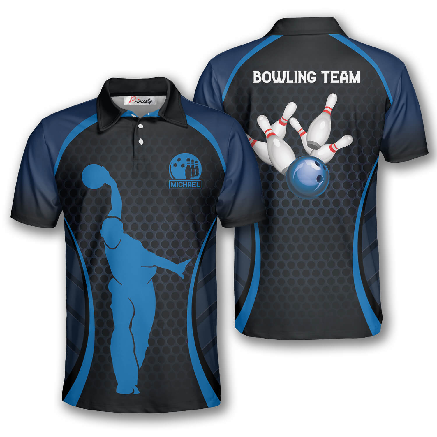 Strike Honeycomb Pattern Custom Bowling Shirts for Men - Primesty