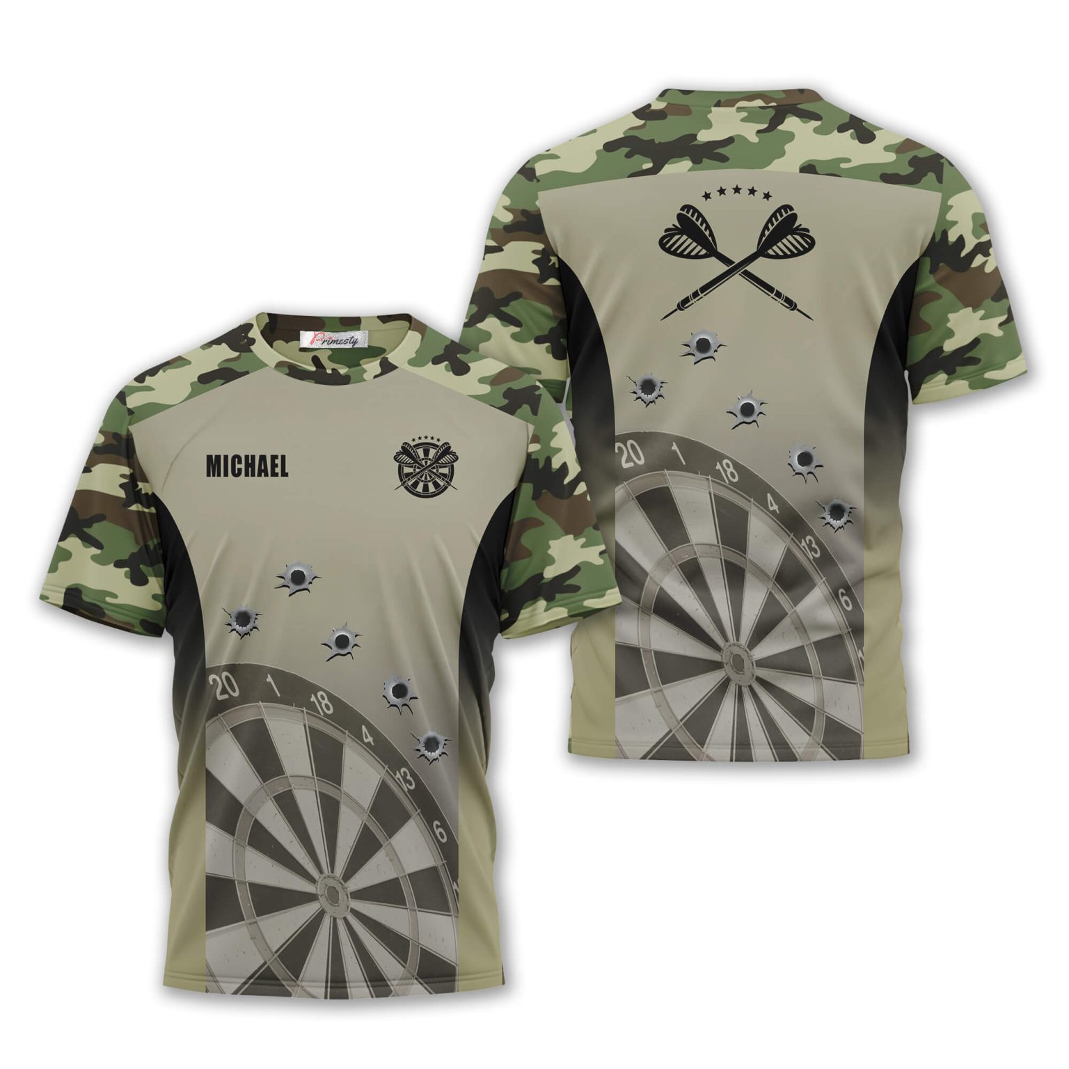 Camouflage Gun Holes Custom Darts Tshirts for Men Primesty