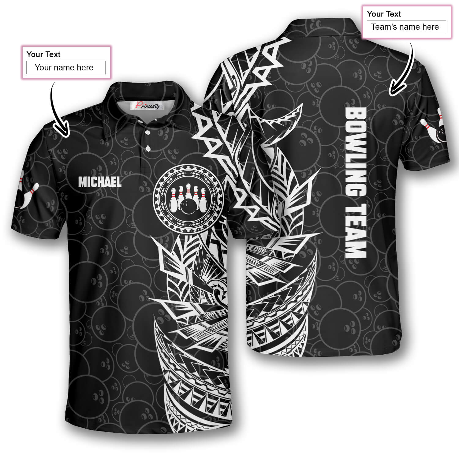 Black White Tribal Custom Bowling Shirts for Men - Primesty