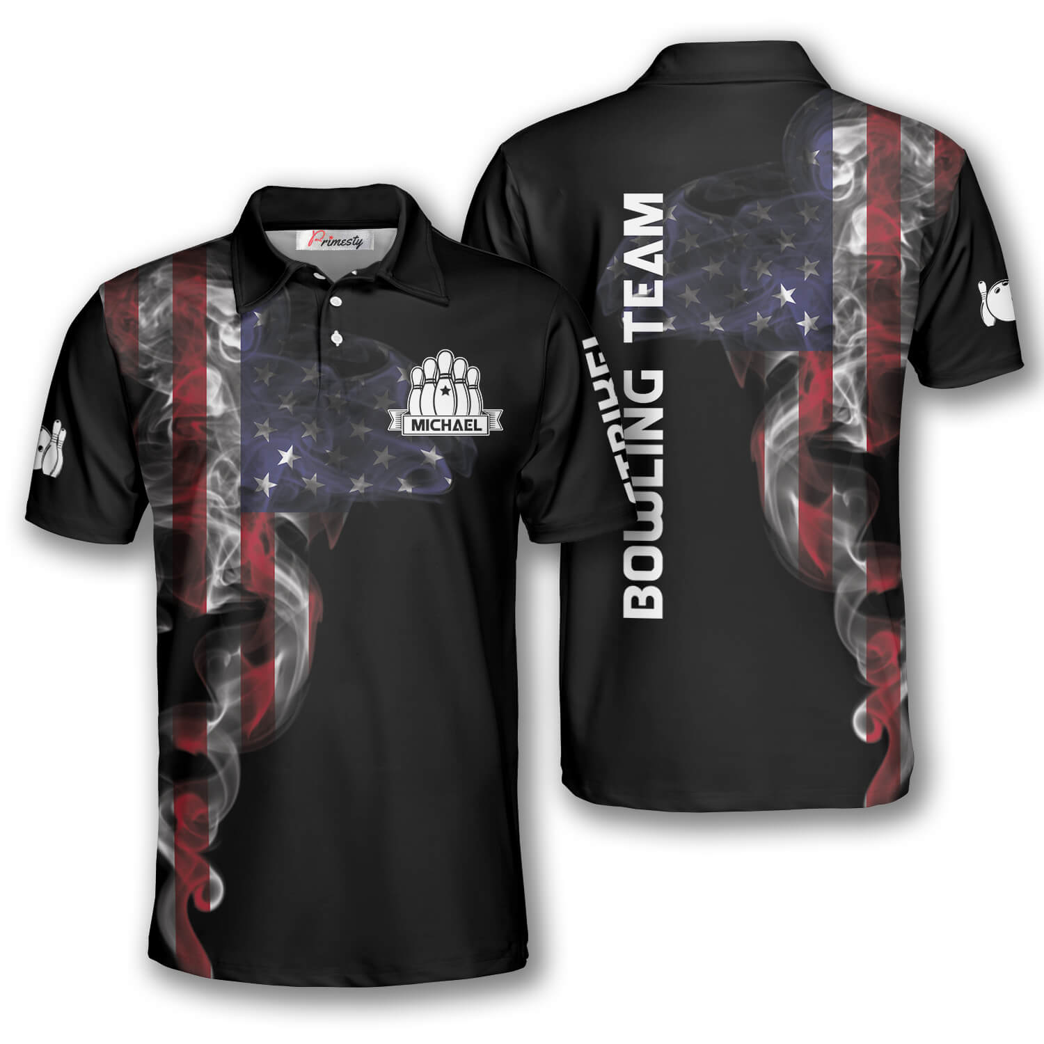 US Flag Smoke Custom Bowling Shirts for Men - Primesty