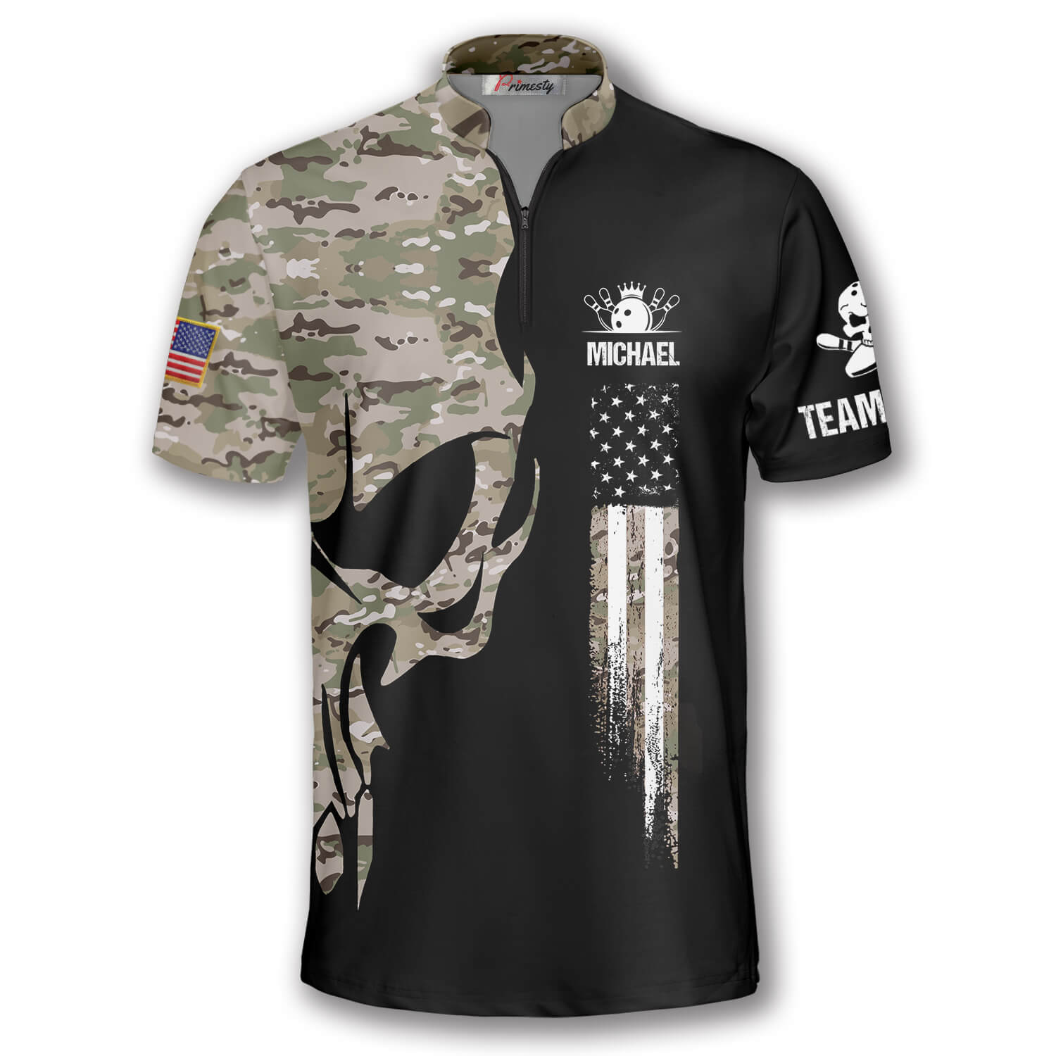 thumbnail image 2 of Custom Skull Camouflage Bowling Jersey | Teewindy | Men's All-Over Print | S To 5XL 2 of 6