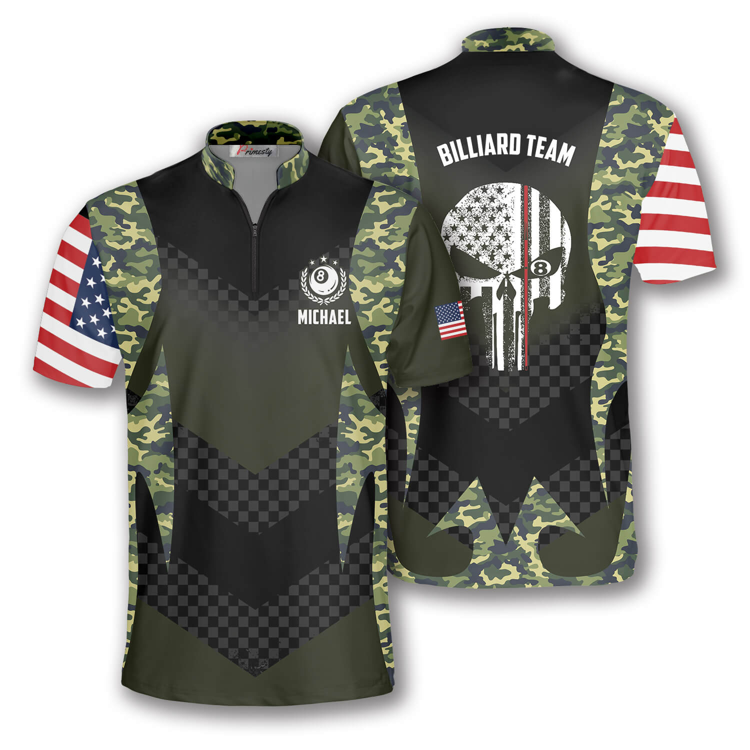 Skull Camouflage Flag Custom Billiard Jerseys for Men - Primesty