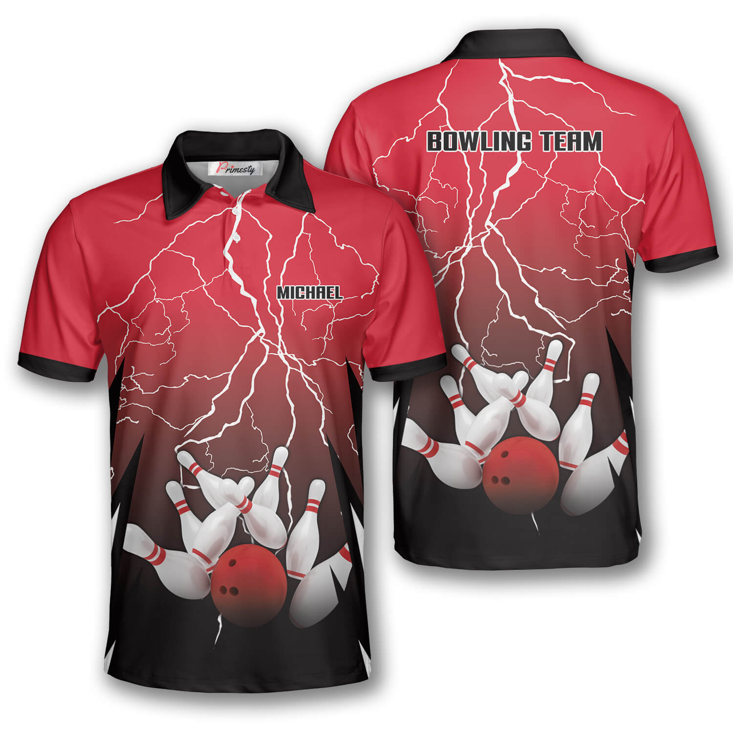 Thunder Lightning Red Version Custom Bowling Polo Shirt for Men - Primesty