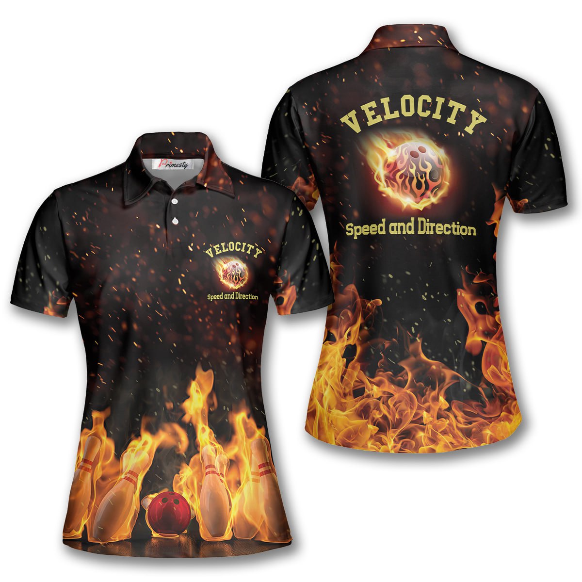 Velocity Fire Flame Custom Polo Shirt for Women - Primesty