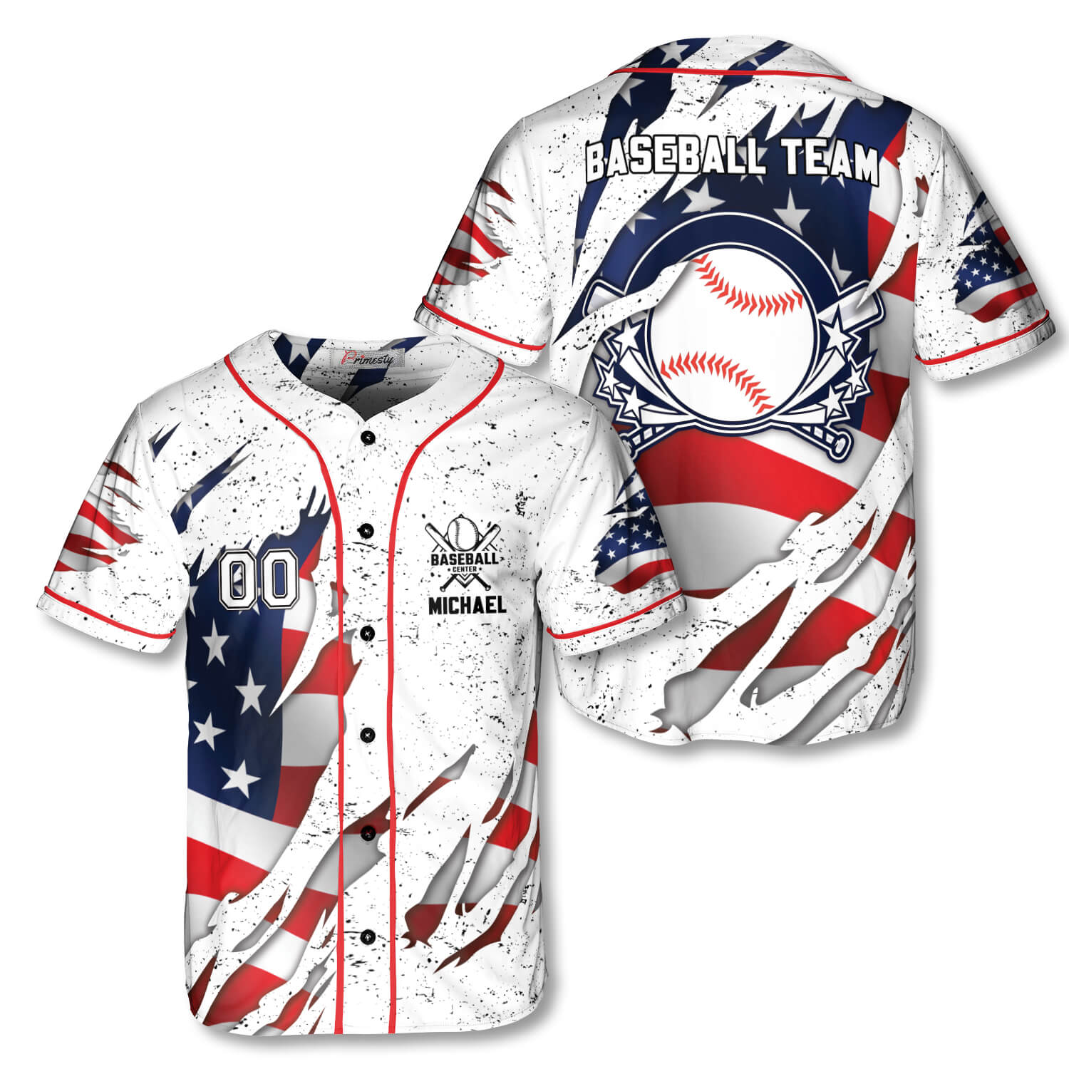 Custom Men Women 4th of July Patriotic American Flag Baseball Jersey  designed & sold by Printerval