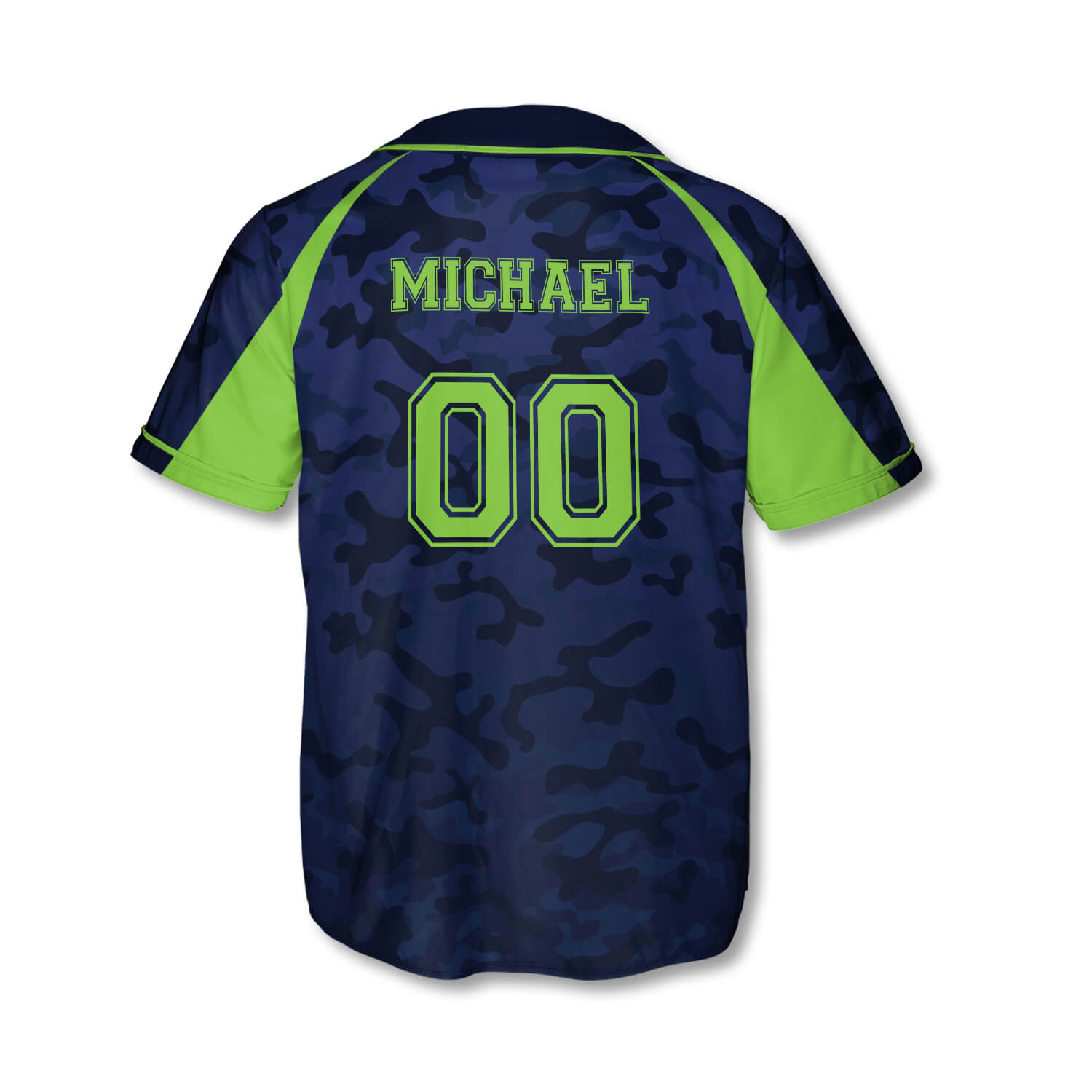 Green Neon Camo Custom Baseball Jersey for Toddlers and Youth - Primesty