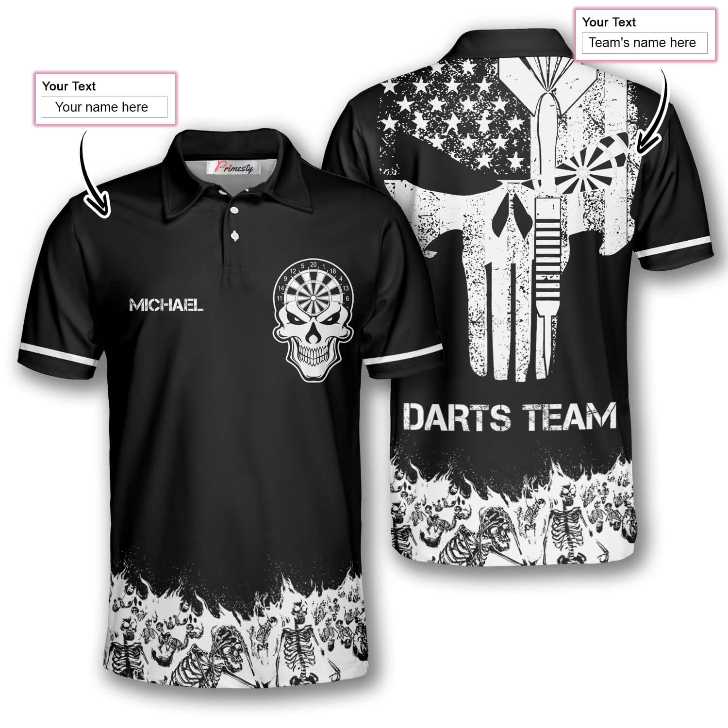 Skull Skeletons Black White Version Custom Darts Shirts for Men - Primesty