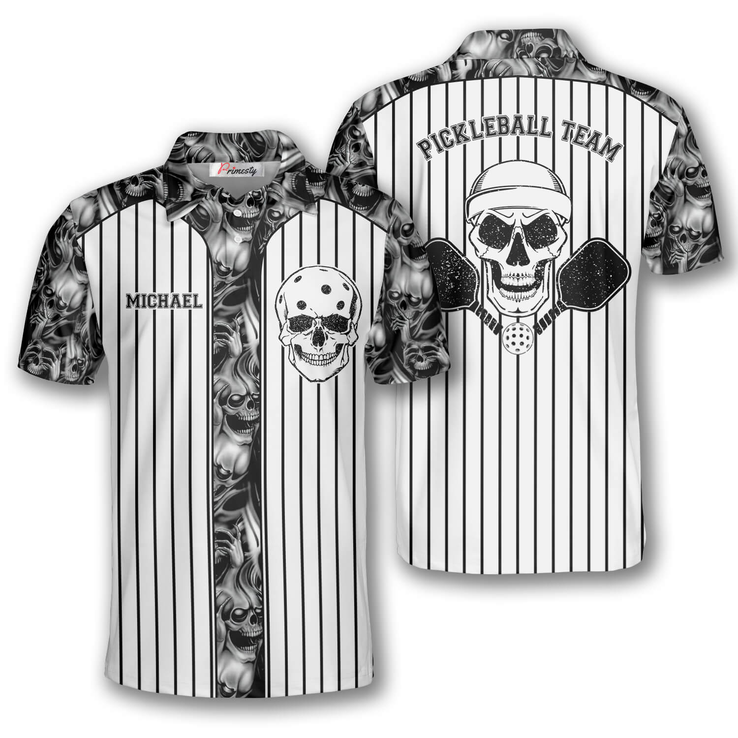 Skull Vertical Stripes Custom Pickleball Shirts for Men - Primesty