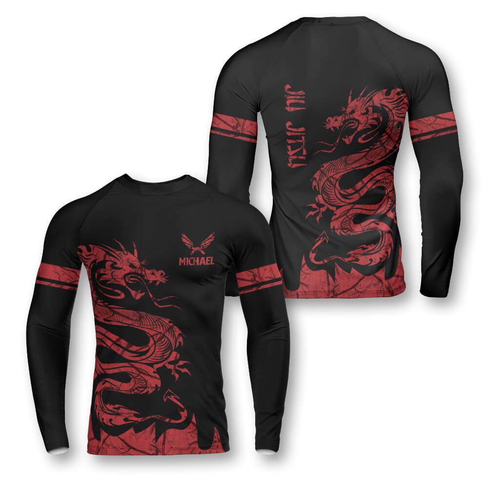 Red Dragon Custom Long Sleeve Jiu Jitsu Rash Guard - Primesty