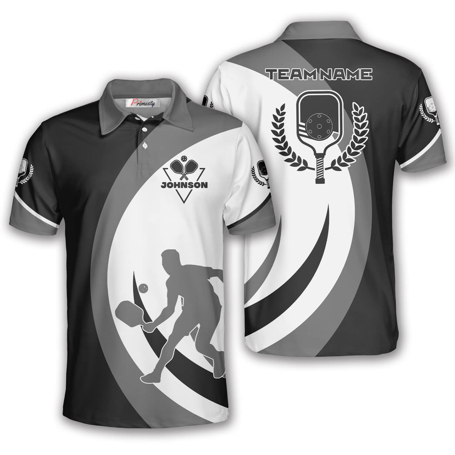 Silhouette Black Grey Emblem Custom Pickleball Shirts for Men - Primesty
